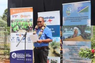 large Ministry of Health and Medical Services Minister Dr Culwick Togamana speaking during the Naha Birthing and Urban Health Centre launch. 768x512
